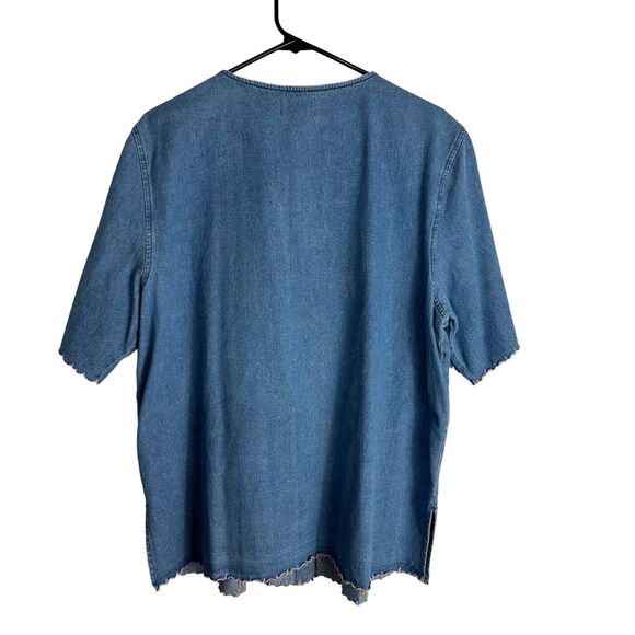 Vintage Toffee Apple Embroidered Shirt Women's Large Denim Flowers Scalloped Hem - Picture 8 of 11